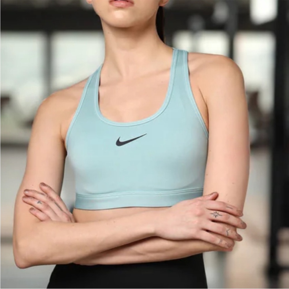 NIKE DRI-FIT Swoosh Sports Bra in Igloo Light Green Blue Size Small